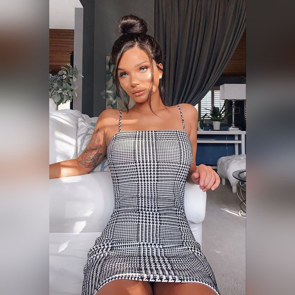 Fashion Nova Bills To Pay Houndstooth Bodycon Mini Dress Baddie Clubwear XS